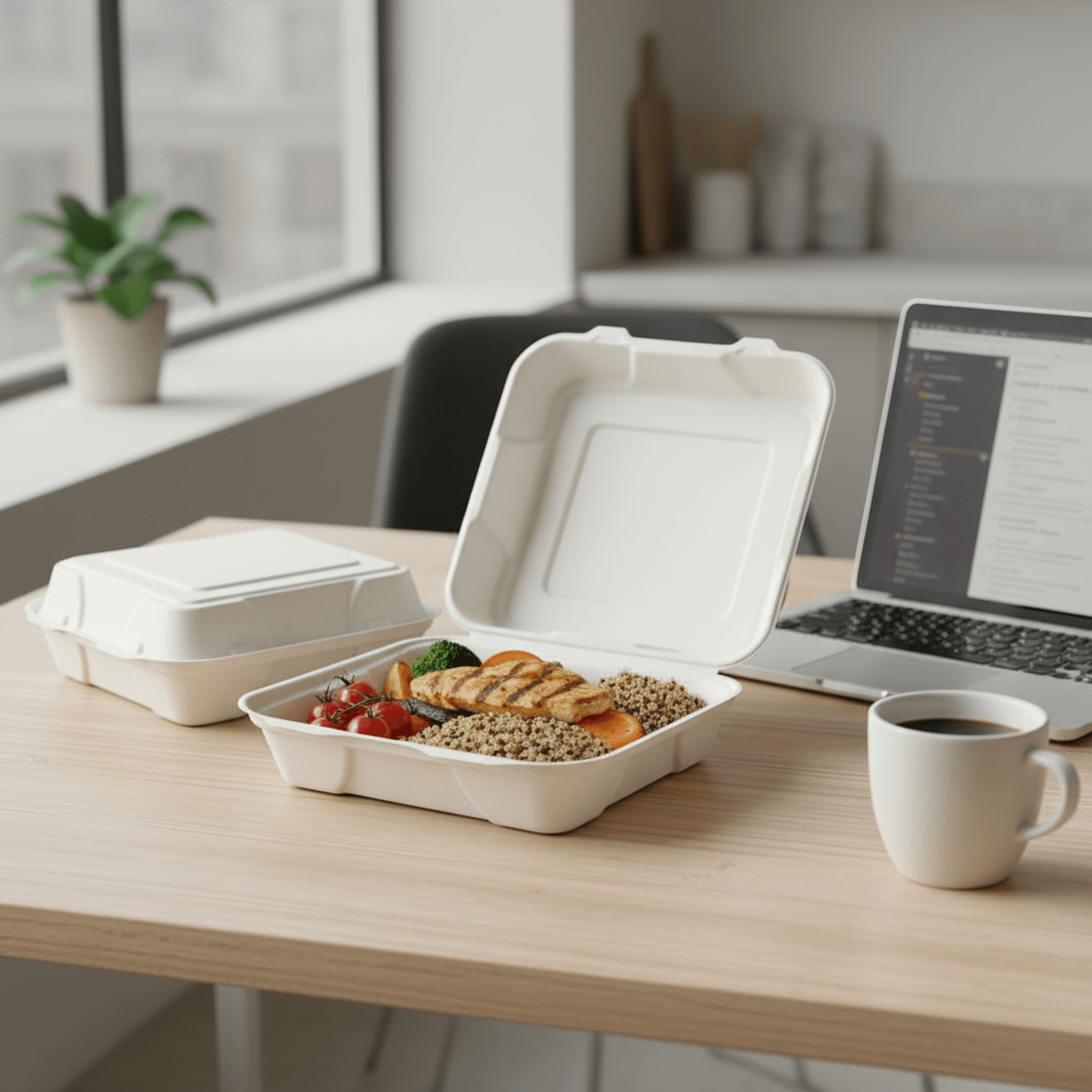 Planet Eco Corp 9x9 Inch Compostable Clamshell Food Containers - 50 Pack, Sugarcane Bagasse, Leak-Resistant, Microwave Safe, Eco-Friendly Takeaway Food Boxes, PFAS-Free & Biodegradable