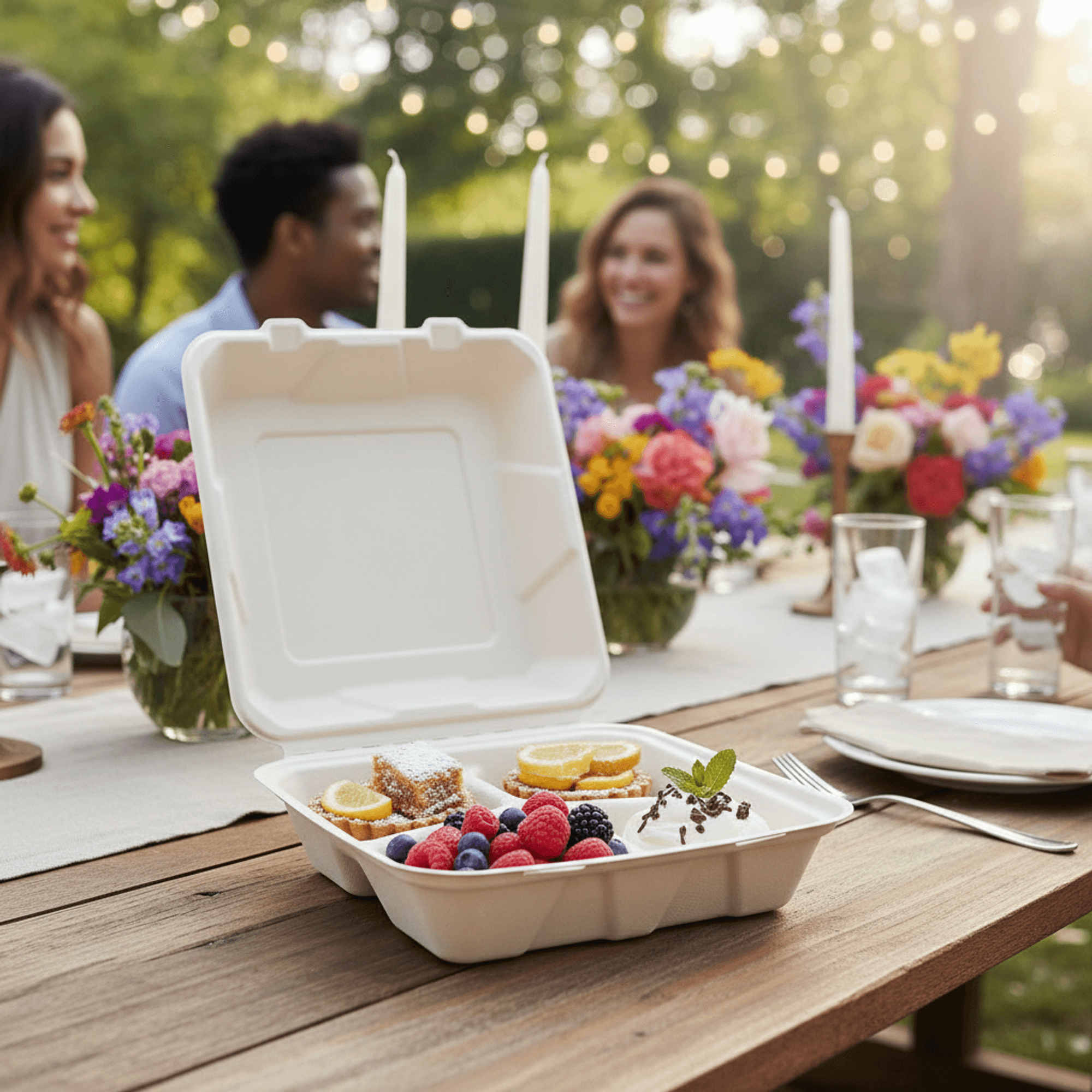 Planet Eco Corp 3-Compartment Compostable Clamshell Food Containers 9x9 Inch – Pack of 50 – Sugarcane Bagasse, Leak-Resistant, Microwave Safe, Eco-Friendly Takeaway Box for Meal Prep & Catering