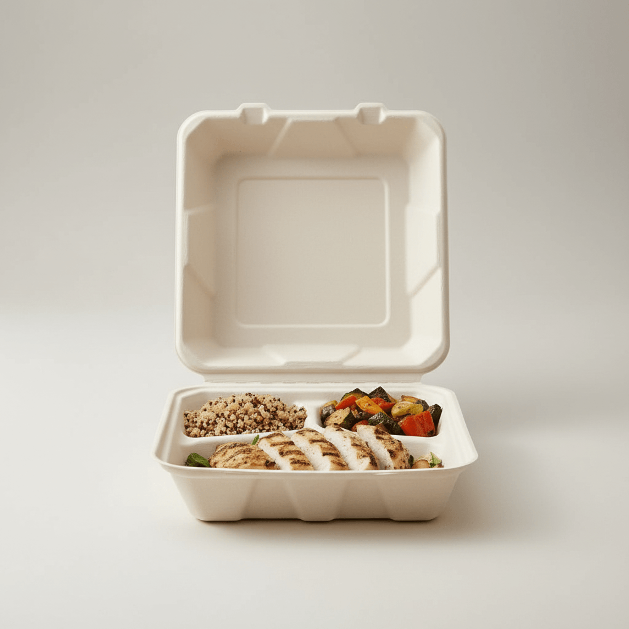 Planet Eco Corp 3-Compartment Compostable Clamshell Food Containers 9x9 Inch – Pack of 50 – Sugarcane Bagasse, Leak-Resistant, Microwave Safe, Eco-Friendly Takeaway Box for Meal Prep & Catering