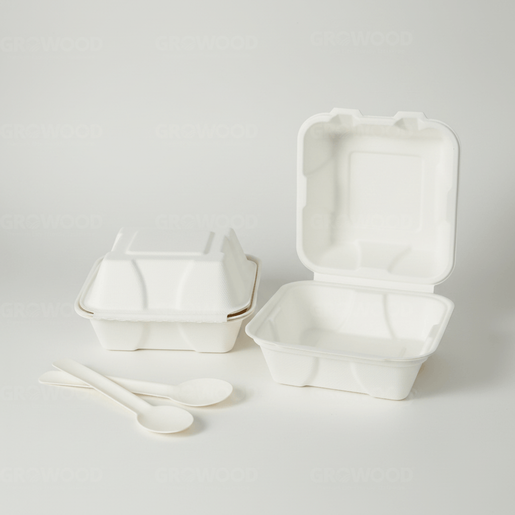 Planet Eco Corp 6 x 6 Inch Compostable Clamshell Food Containers, Pack of 50 – Sugarcane Bagasse Takeaway Boxes, Leak-Resistant, Microwave Safe, PFAS-Free, Eco-Friendly Food Containers