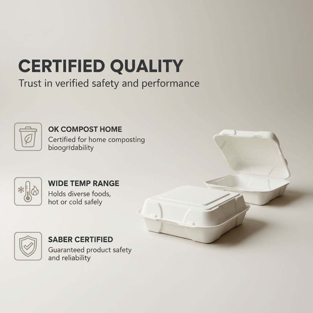 Planet Eco Corp 9x9 Inch Compostable Clamshell Food Containers - 50 Pack, Sugarcane Bagasse, Leak-Resistant, Microwave Safe, Eco-Friendly Takeaway Food Boxes, PFAS-Free & Biodegradable