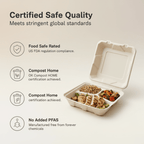 Planet Eco Corp 3-Compartment Compostable Clamshell Food Containers 9x9 Inch – Pack of 50 – Sugarcane Bagasse, Leak-Resistant, Microwave Safe, Eco-Friendly Takeaway Box for Meal Prep & Catering