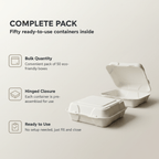 Planet Eco Corp 9x9 Inch Compostable Clamshell Food Containers - 50 Pack, Sugarcane Bagasse, Leak-Resistant, Microwave Safe, Eco-Friendly Takeaway Food Boxes, PFAS-Free & Biodegradable