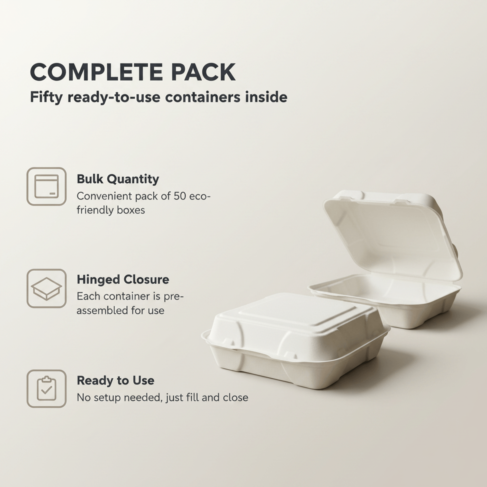 Planet Eco Corp 9x9 Inch Compostable Clamshell Food Containers - 50 Pack, Sugarcane Bagasse, Leak-Resistant, Microwave Safe, Eco-Friendly Takeaway Food Boxes, PFAS-Free & Biodegradable