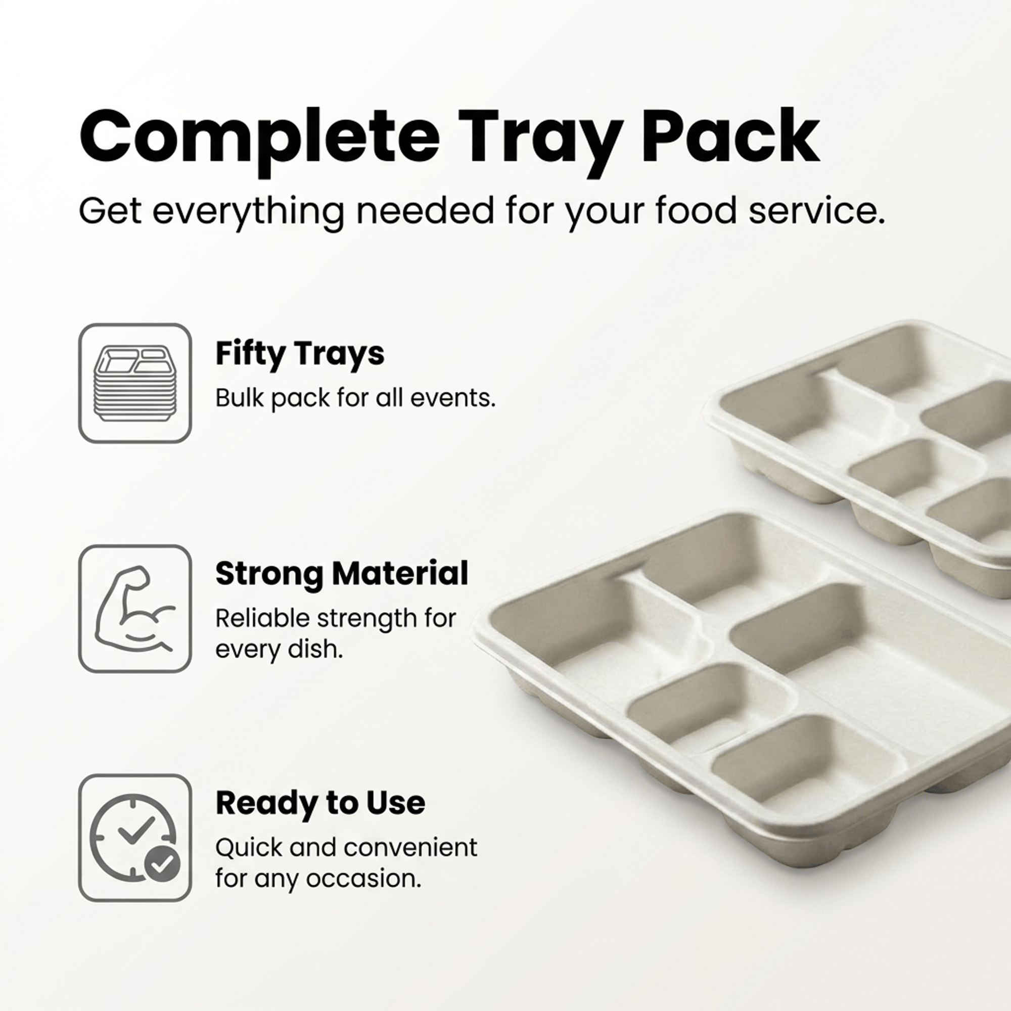Planet Eco Corp | 5-Compartment 11 Inch Compostable Meal Tray | 50 Pack