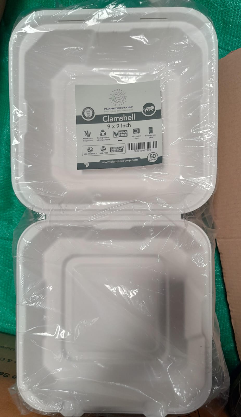 Planet Eco Corp 9 x 9 Inch Compostable Clamshell To Go Containers, Sugarcane Bagasse Takeaway Containers, Leak-Resistant, Microwave Safe, PFAS-Free, Eco-Friendly & Biodegradable Food Packaging