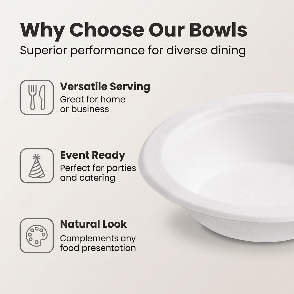 Planet Eco Corp 8 oz Compostable Small Bowls for sides sauces condiments kids meal, Sugarcane Bagasse, PFAS-Free, Plastic-Free, Microwave & Freezer Safe