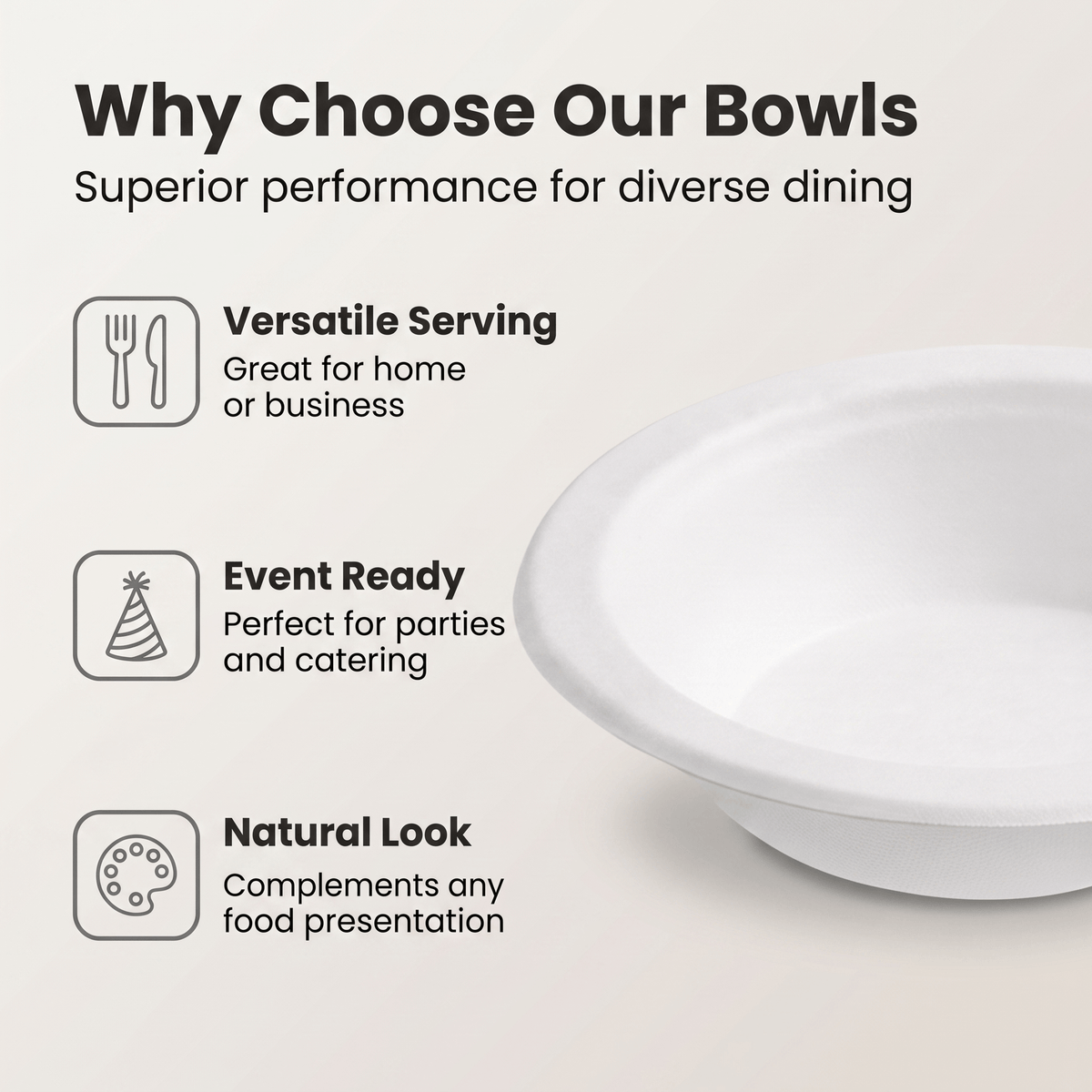 Planet Eco Corp 8 oz Compostable Small Bowls for sides sauces condiments kids meal, Sugarcane Bagasse, PFAS-Free, Plastic-Free, Microwave & Freezer Safe