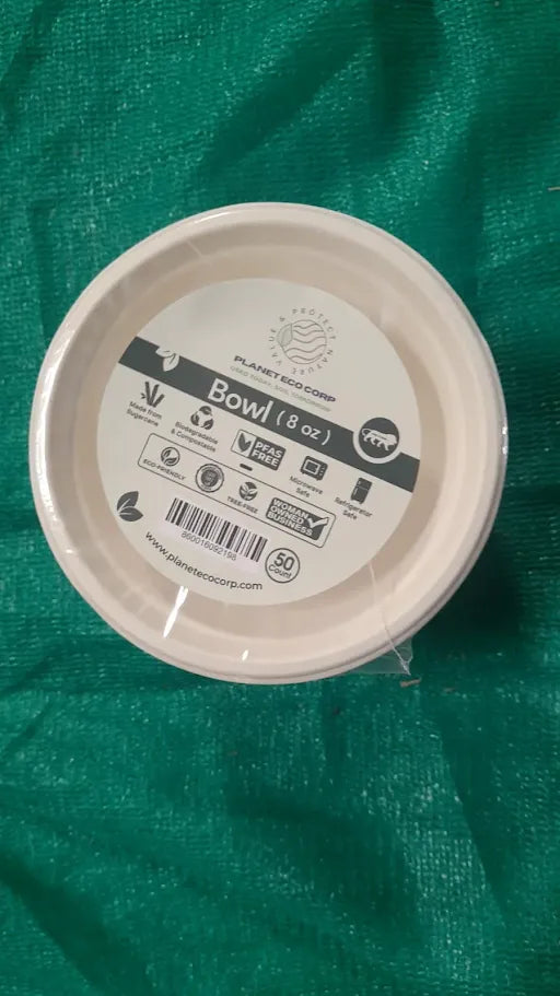 Planet Eco Corp 8 oz Compostable Small Bowls for sides sauces condiments kids meal, Sugarcane Bagasse, PFAS-Free, Plastic-Free, Microwave & Freezer Safe