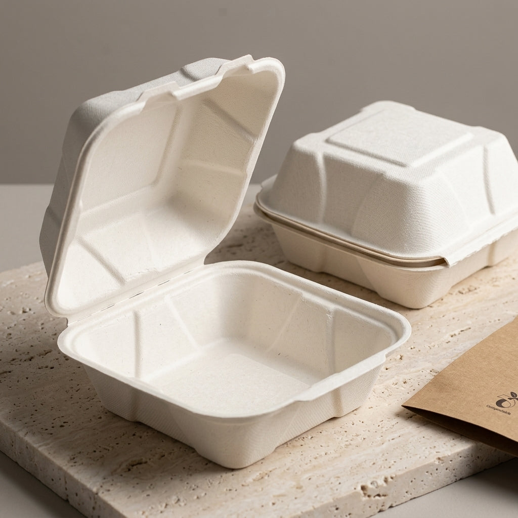 Eco Corp 6" x 6" Burger Box Clamshell - 100% Compostable