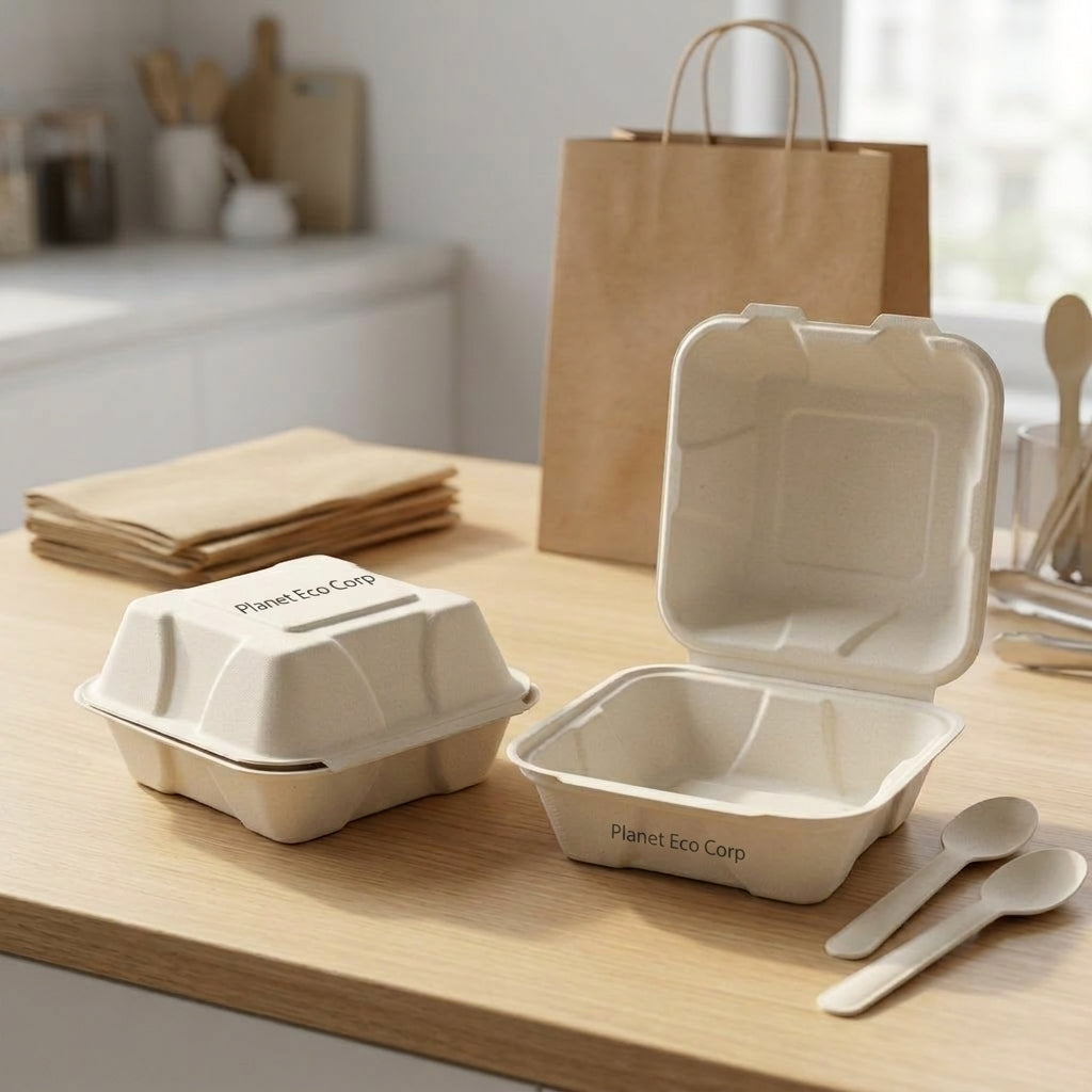 Eco Corp 6" x 6" Burger Box Clamshell - 100% Compostable